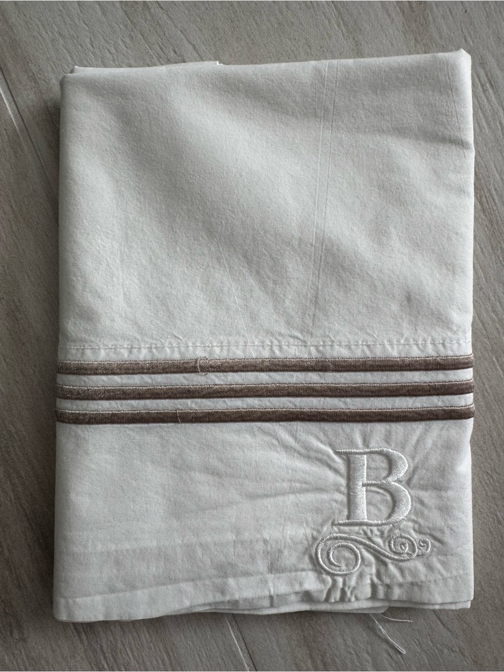 Pottery Barn Standard Size Pillowcase ~ White/Taupe Embroidered: B